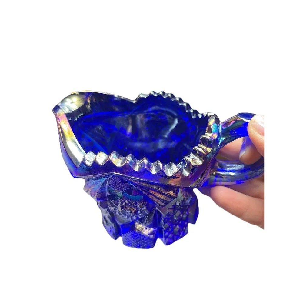 Imperial Carnival Glass Sugar Bowl Creamer Set Cobalt Blue #526 Iridescent Nucuf